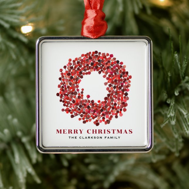 Hand Painted Red Winterberry Wreath Christmas Metal Tree Decoration (Tree)