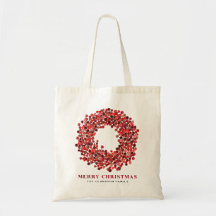 Hand Painted Red Winterberry Wreath Christmas Tote Bag