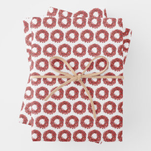 Hand Painted Red Winterberry Wreath Christmas Wrapping Paper Sheet