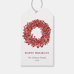 Hand Painted Red Winterberry Wreath Happy Holidays Gift Tags