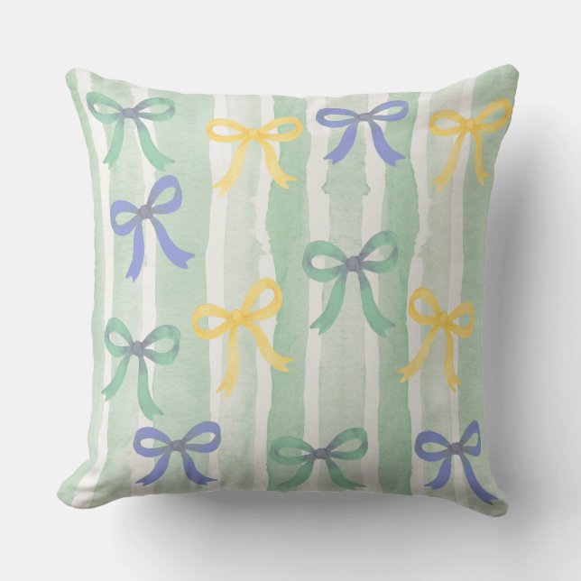 Hand-Painted Ribbon Pattern Pastel Bows Cushion (Front)