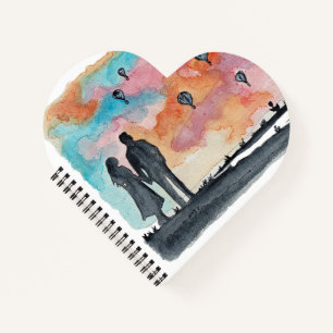 Hand Painted Romantic Couple Balloons Watercolor Notebook