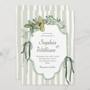 Hand Painted Sage Green Orchids Wedding Invitation