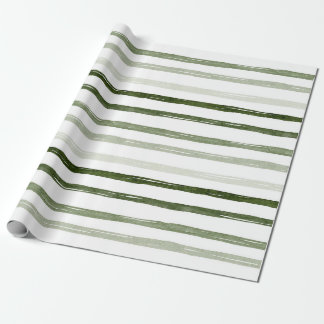 Hand-Painted Sage Green Watercolor Stripes Wrapping Paper