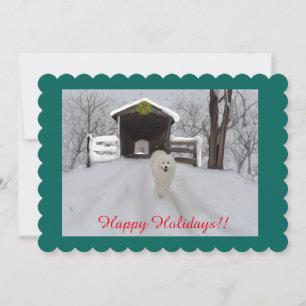 Hand Painted Samoyed Flat Holiday Card-Scalloped Card