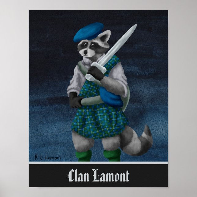 Hand Painted Scottish Raccoon Clan Lamont Poster (Front)