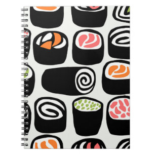 Hand painted seamless pattern with Asian food on v Notebook