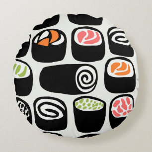 Hand painted seamless pattern with Asian food on v Round Cushion