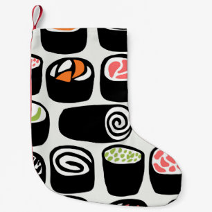 Hand painted seamless pattern with Asian food on v Small Christmas Stocking