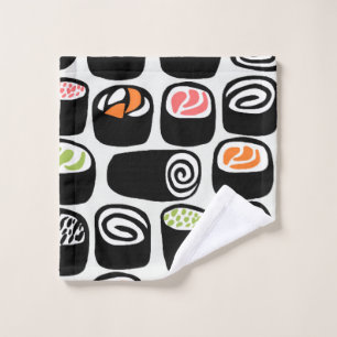 Hand painted seamless pattern with Asian food on v Wash Cloth