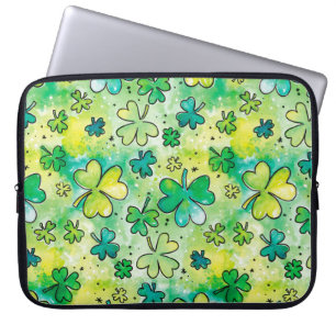 Hand-painted shamrock pattern featuring water colo laptop sleeve