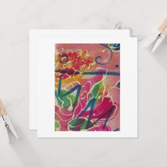 Hand-painted silk blank greeting card (Front/Back In Situ)