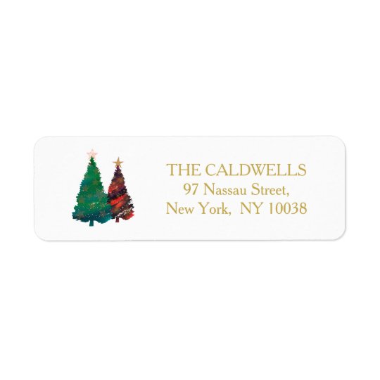 Hand Painted Sparkly Watercolor Christmas Trees Return Address Label