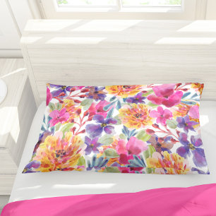 Hand Painted Spring Watercolor Florals Pillowcase