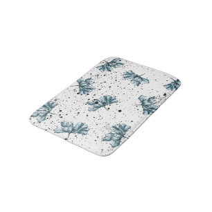 Hand painted steel blue Floral design Bath Mat