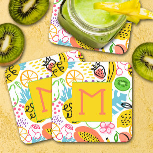 Hand Painted Summer Fruit Pattern Square Paper Coaster