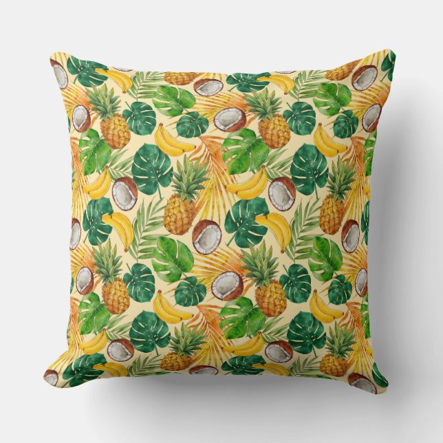 Hand Painted Summer Tropical Pattern Cushion (Front)