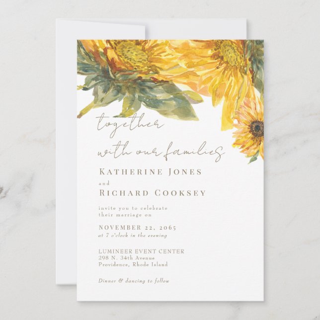 Hand Painted Sunflowers No Parents Wedding Invitation (Front)