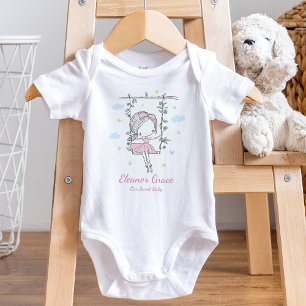 Hand Painted Sweet Girl on a swing - Pink Bodysuit