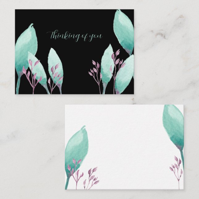 Hand Painted Teal Aqua Watercolor Botanical Custom Card (Front/Back)
