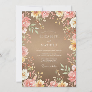 Hand Painted Terracotta Wildflower Wedding Invitation