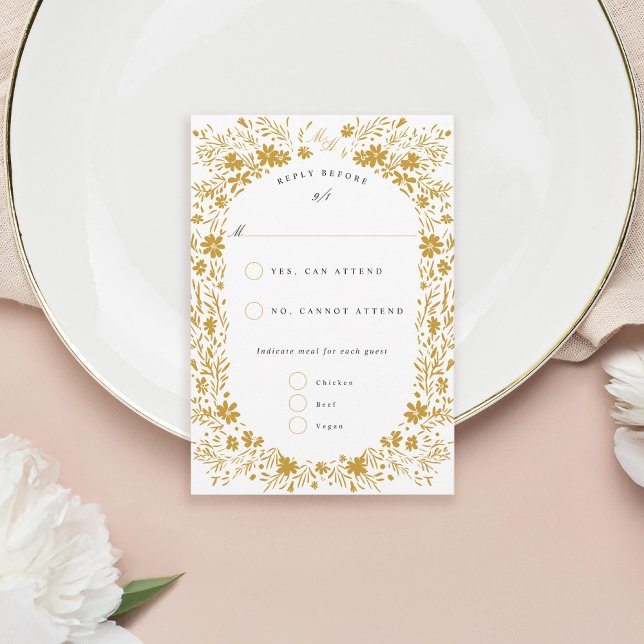 Hand-Painted tiny flowers Floral Frame RSVP Card (Creator Uploaded)