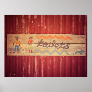 Hand-Painted Toilets Sign on Wooden Board Poster