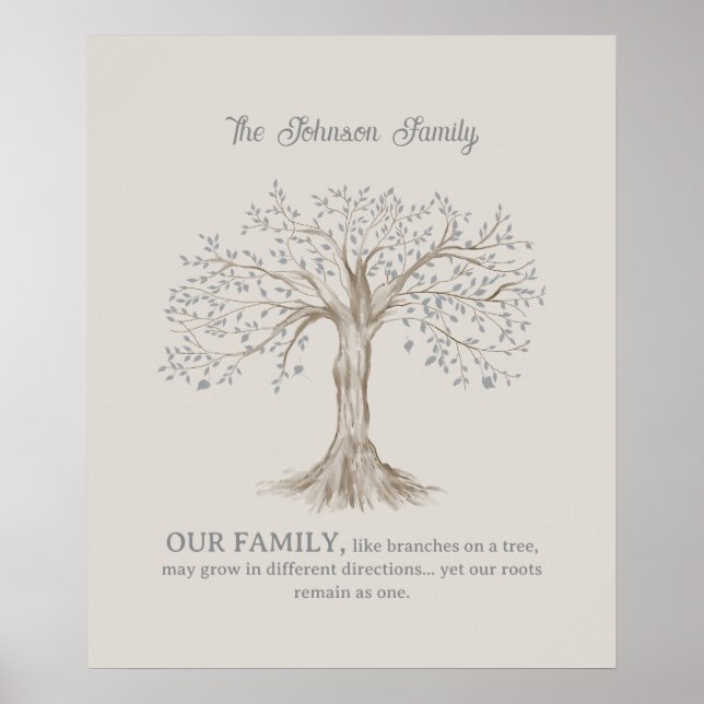 Hand Painted Tree Custom Family Quote Beige Poster (Front)