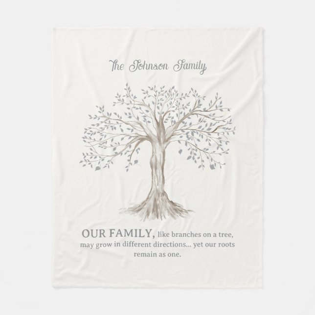 Hand Painted Tree Custom Family Quote Ivory Fleece Blanket (Front)
