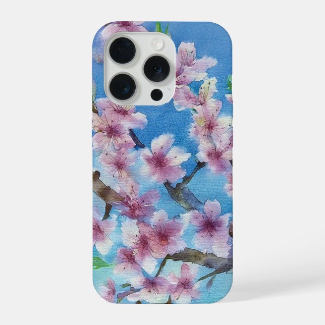Hand Painted Trendy Watercolour Cherry Blossoms iPhone Case (Back)