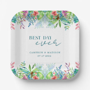 Hand-Painted Tropical Flower Wedding Paper Plate