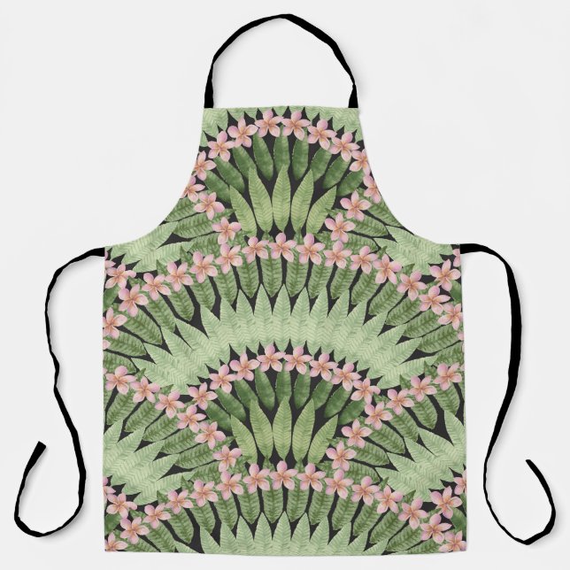 Hand Painted Tropical Flowers Pattern Apron (Front)
