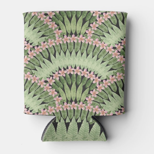 Hand Painted Tropical Flowers Pattern Can Cooler (Front)