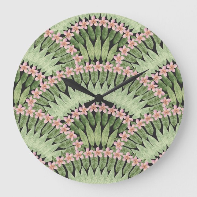 Hand Painted Tropical Flowers Pattern Large Clock (Front)