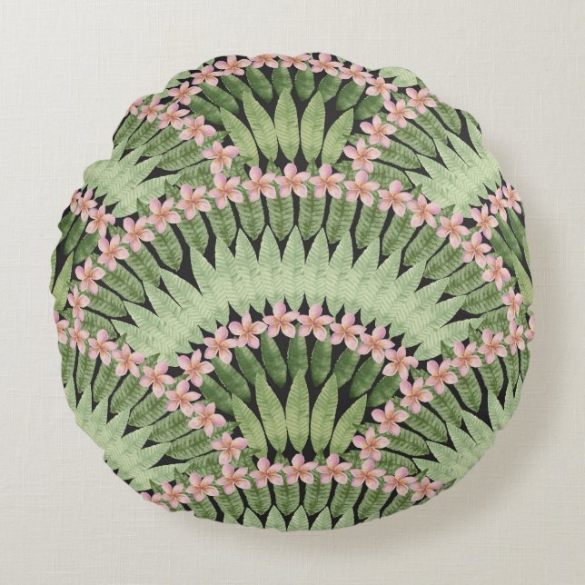 Hand Painted Tropical Flowers Pattern Round Cushion (Front)
