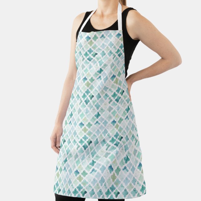 Hand Painted Turquoise Pattern Apron (Insitu)