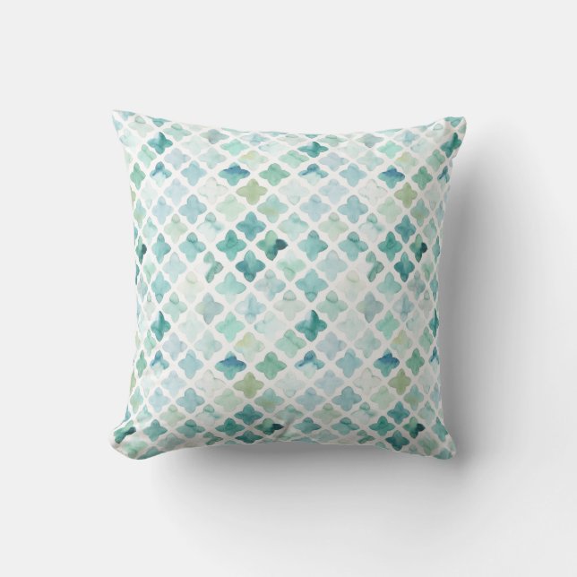 Hand Painted Turquoise Pattern Cushion (Front)