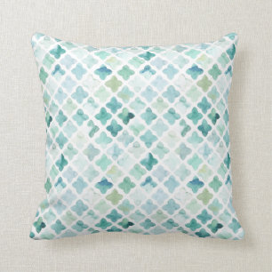 Hand Painted Turquoise Pattern Cushion
