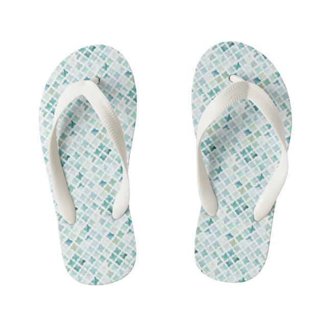Hand Painted Turquoise Pattern Kid's Flip Flops (Footbed)