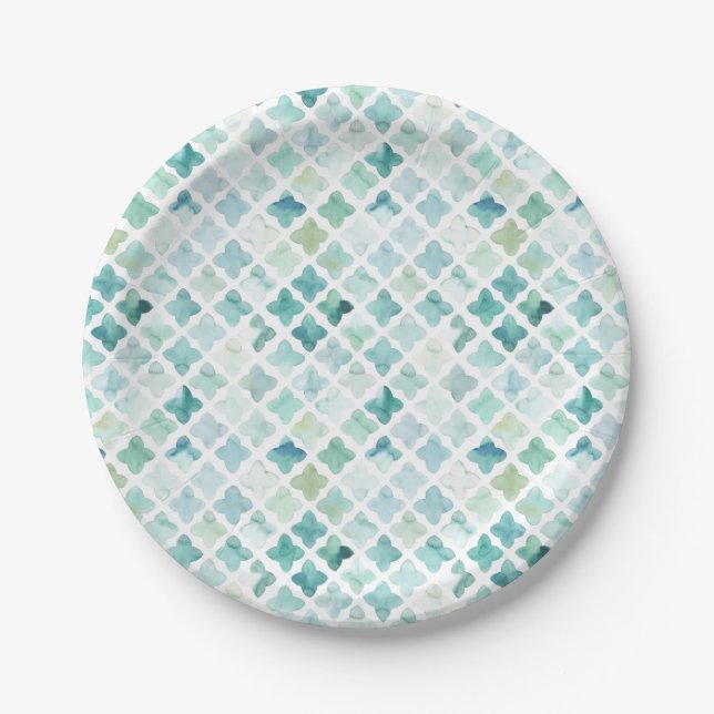 Hand Painted Turquoise Pattern Paper Plate (Front)