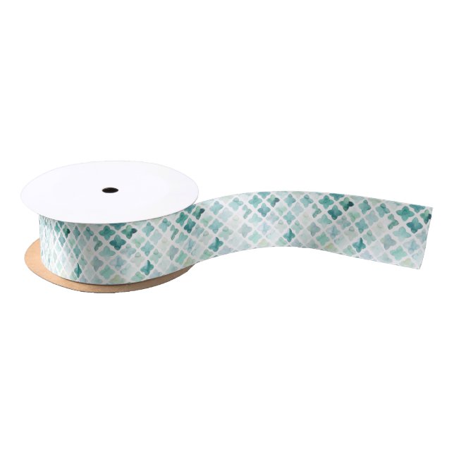 Hand Painted Turquoise Pattern Satin Ribbon (Spool)