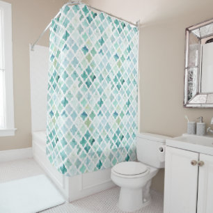 Hand Painted Turquoise Pattern Shower Curtain