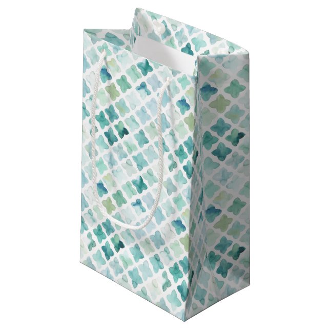 Hand Painted Turquoise Pattern Small Gift Bag (Front Angled)