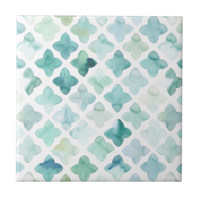 Hand Painted Turquoise Pattern Tile (Front)