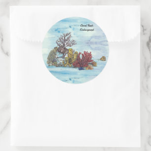 Hand-painted Underwater Coral Reef Classic Round Sticker