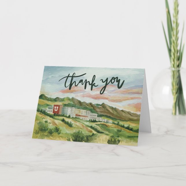 Hand-Painted University of Utah Thank You Card (Front)