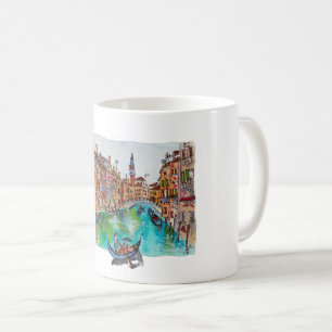 Hand Painted Venice Canals and gondolas Watercolor Coffee Mug