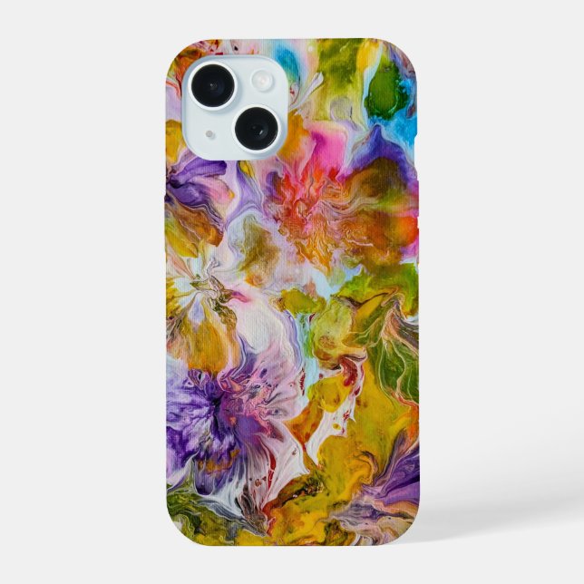  Hand-Painted Vibrant Abstract Art iPhone 15 Case (Back)