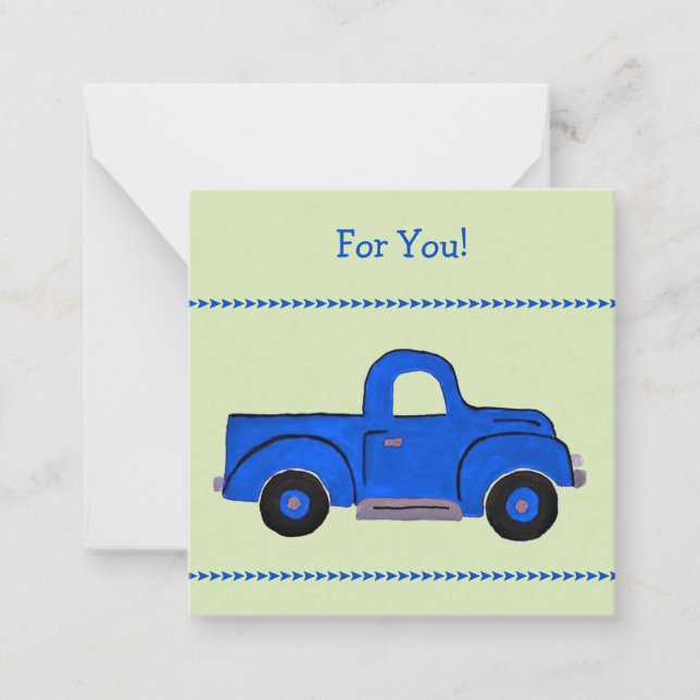 Hand Painted Vintage Blue Truck small ENCLOSURE  Card (Front)