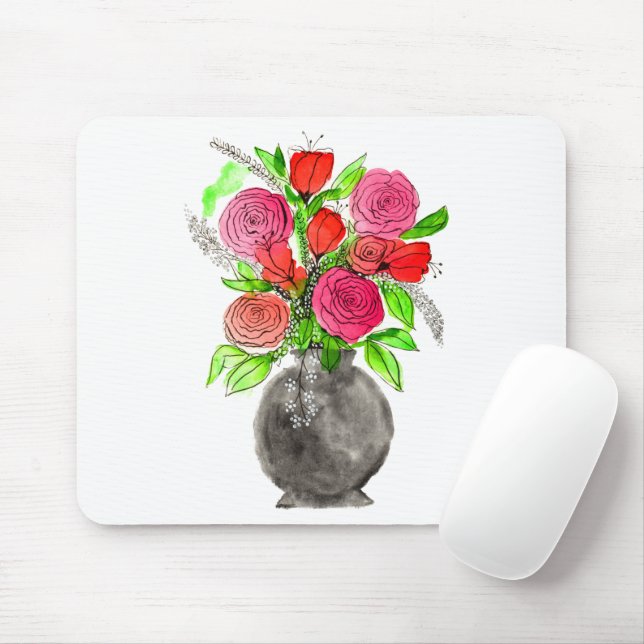 Hand Painted Watercolor Abstract Floral Art Mouse Mat (With Mouse)